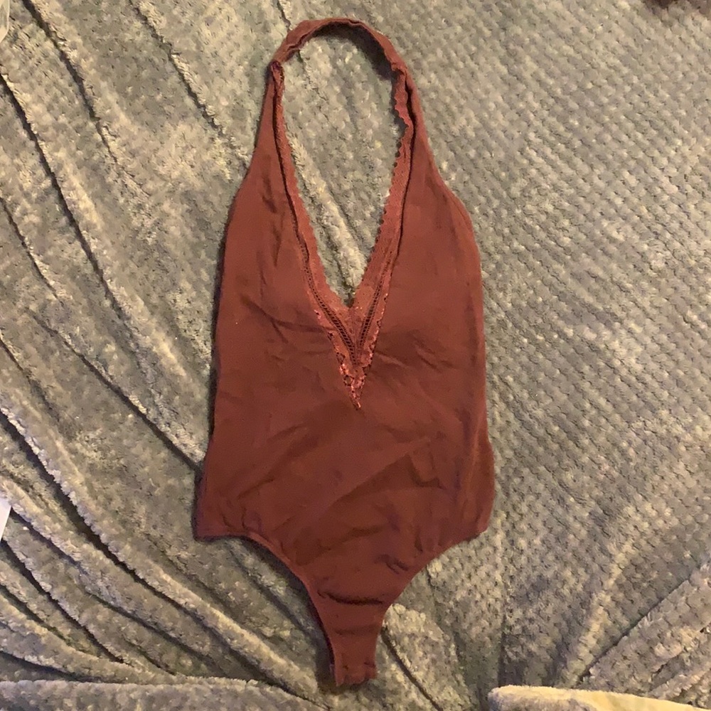 Maroon v-neck body suit